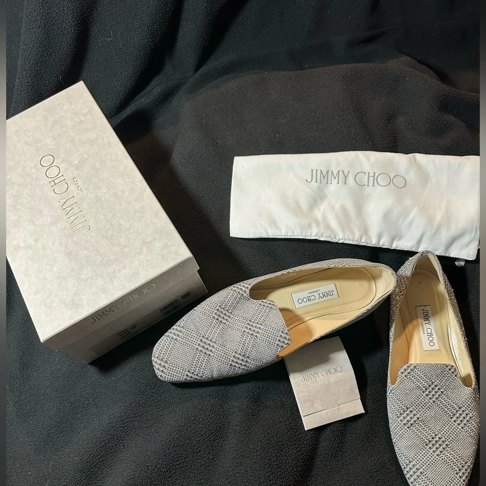 Jimmy Choo Prince of Stars Silver Glitter Loafers Size 10.5